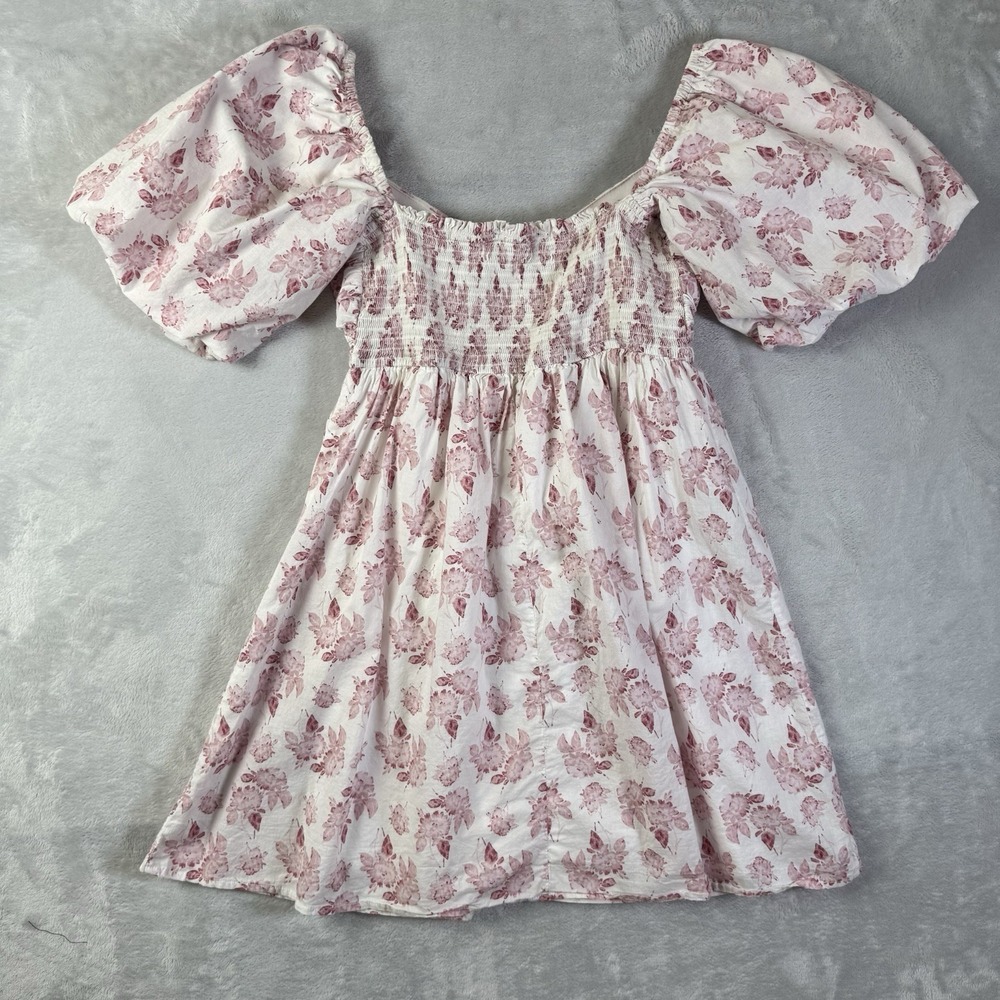 Trixxi Clothing Company Mini Dress XS Puff Sleeve Pink/White Floral Babydoll - Picture 6 of 13